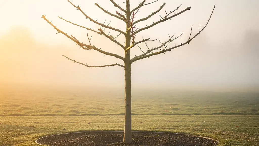 Árbol joven mostrando las ramas principales bien espaciadas y la estructura correcta de formación tras poda