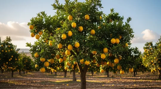 Limonero con frutos grandes y jugosos en proceso de maduración