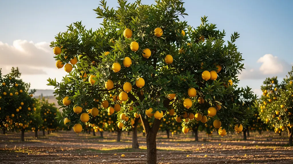 Limonero con frutos grandes y jugosos en proceso de maduración