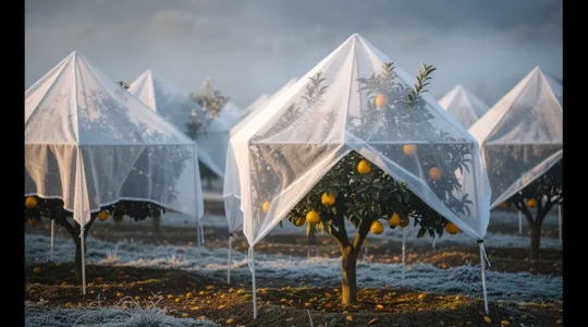 Limoneros protegidos con velo térmico durante ola de frío invernal