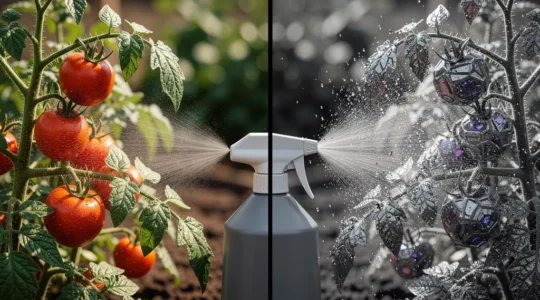 Imagen conceptual de hongos mutantes en plantas de jardín mostrando resistencia a fungicidas
