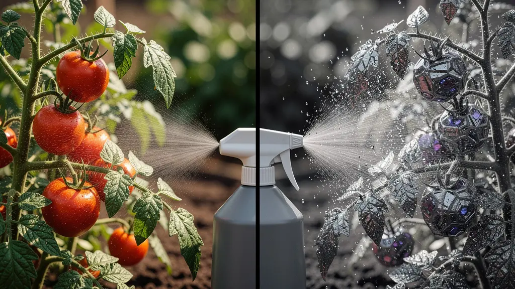 Imagen conceptual de hongos mutantes en plantas de jardín mostrando resistencia a fungicidas